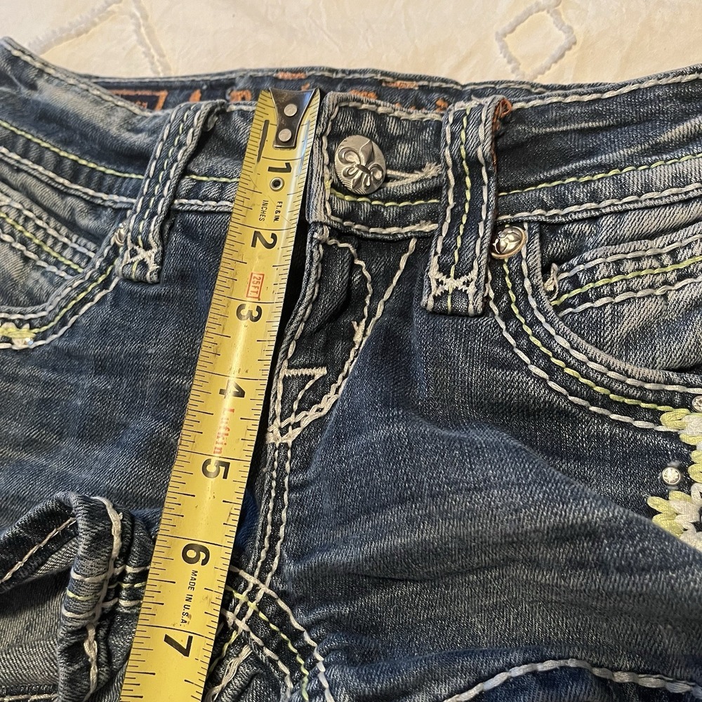 Y2K Rock Revival Micro Mini Denim Shorts Sz 24 Scarlett Embellished Thick Stitch - Picture 7 of 13